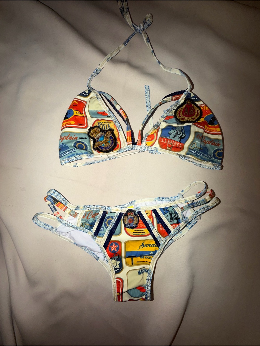 Agua Bendita Multicolor Badge-Print Bikini set.
